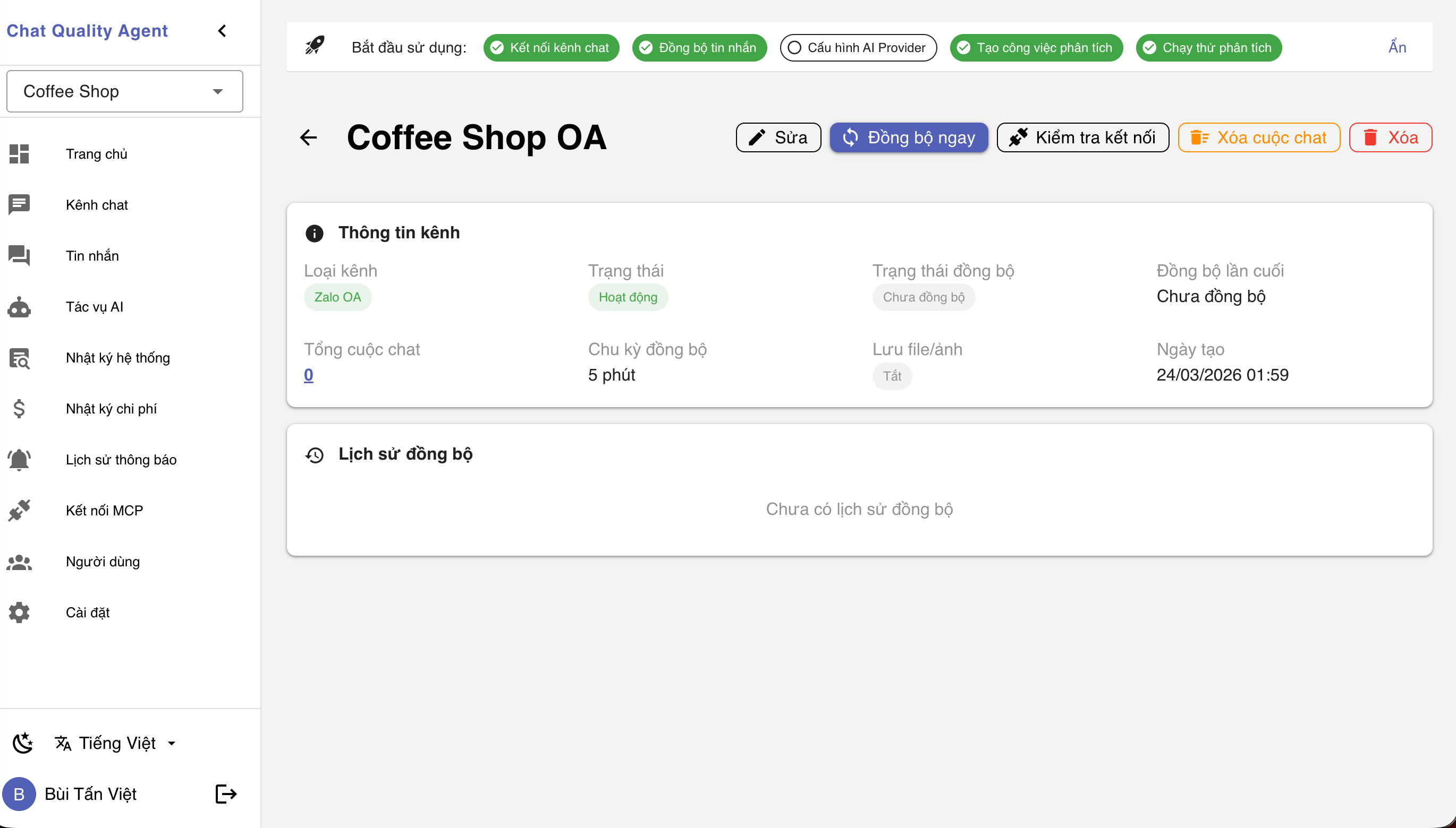 Chi tiết kênh chat