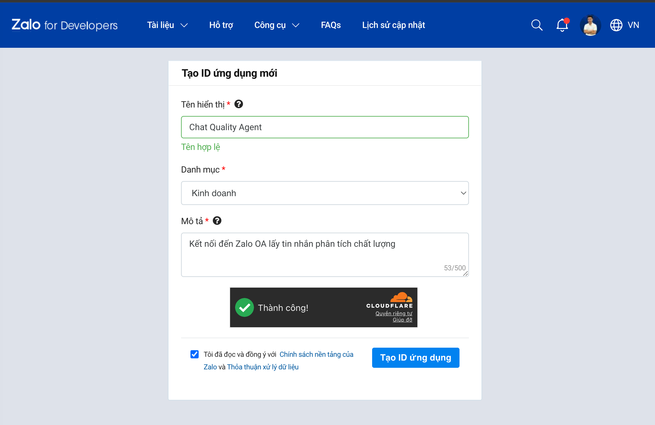 Tạo ID ứng dụng